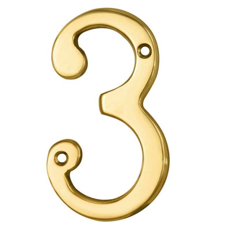Clapham 7cm H Brass House Number, Polished Brass, 3