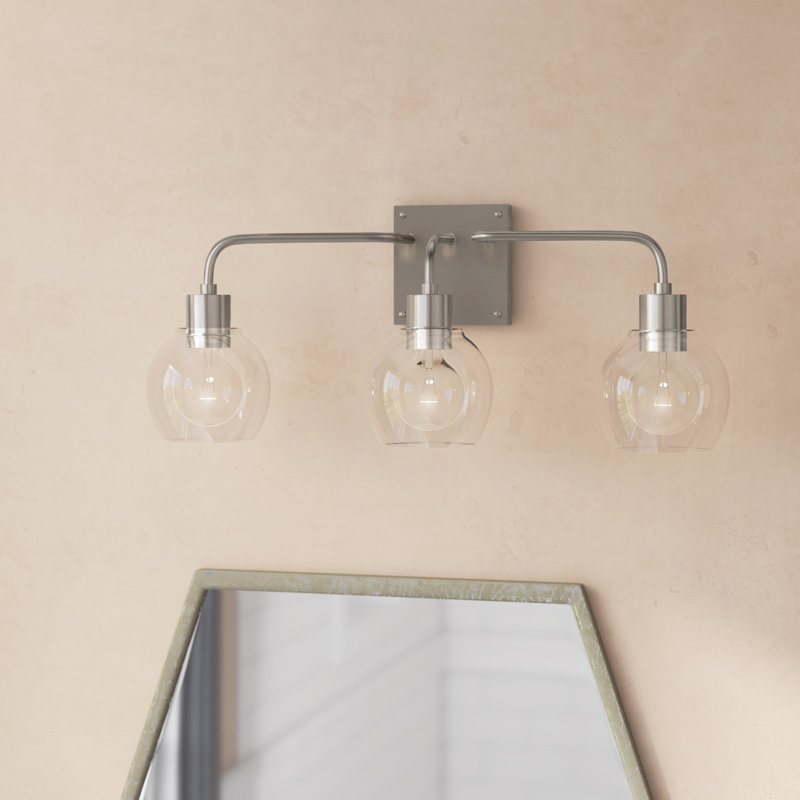 Éclairage pour meuble-lavabo à intensité variable Tanner, Transparent, Nickel brossé, 3 lumières