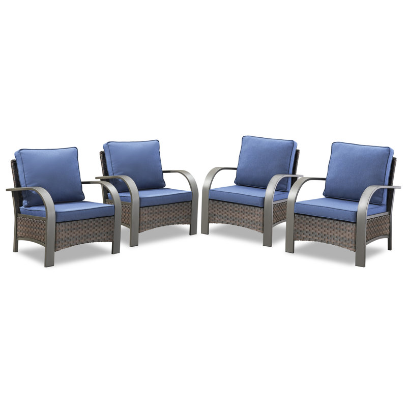 Bobra Outdoor Wicker Rattan Patio Chairs With Cushions (Set Of 2), Blue