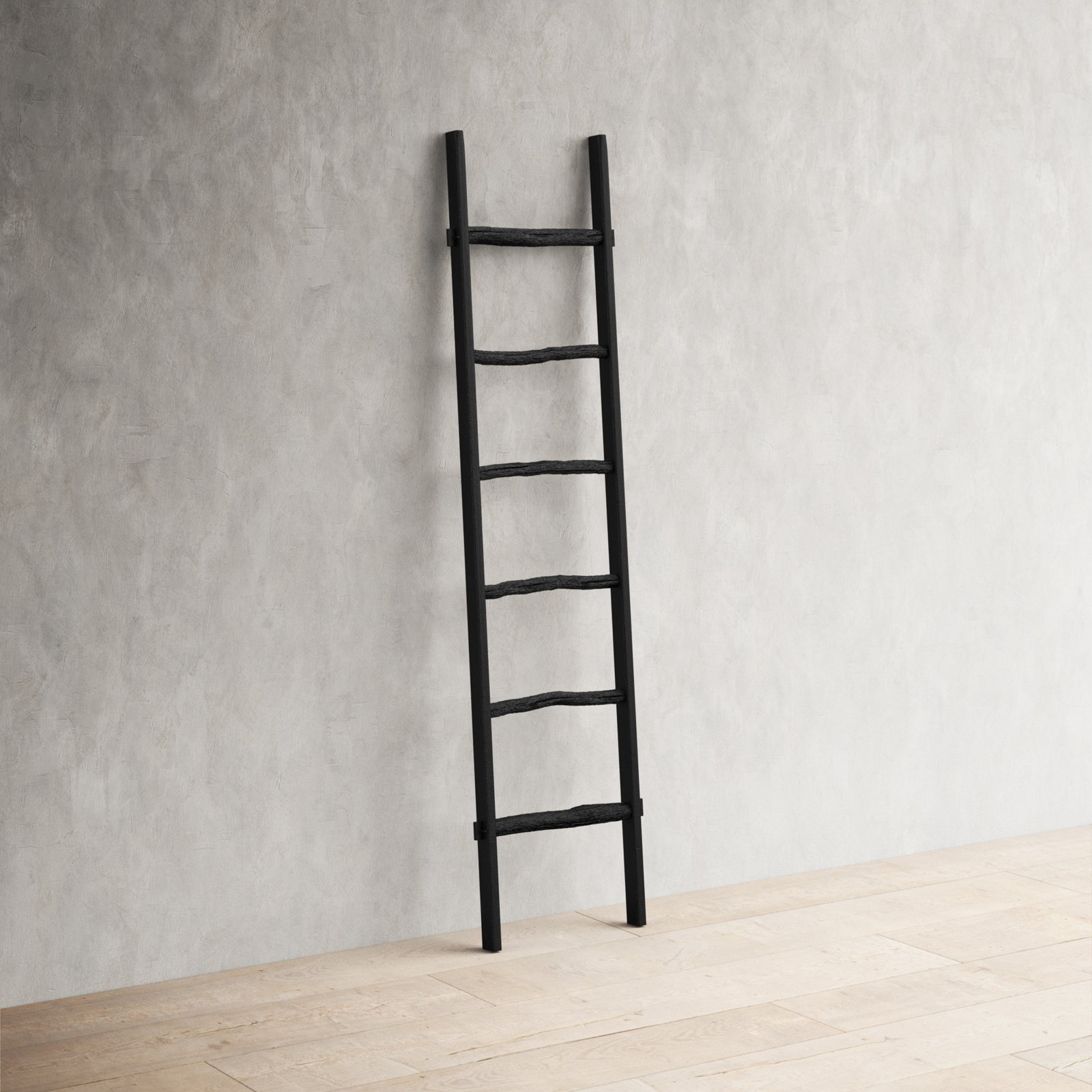 Rustic 6ft Tall Blanket Ladder, Decorative Freestanding Ladder For Storage - 19" x 2" x 76", Black