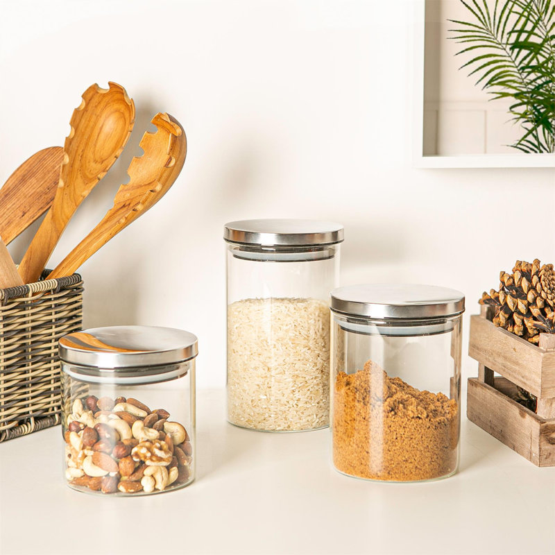 Argon Tableware - Glass Scandi Storage Jars with Metallic Lids, Silver