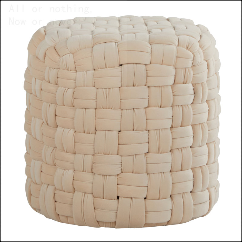 Round 16" Ottoman Velvet, Cream