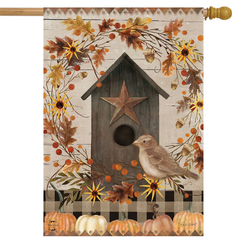 Primitive Fall Birdhouse House Flag