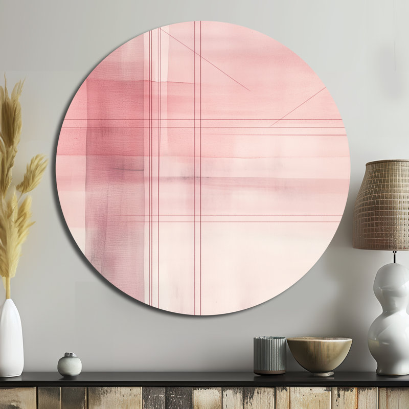Décoration murale Blush Grid - Abstrait moderne transitionnel rond en métal, L 23 po x H 23 po