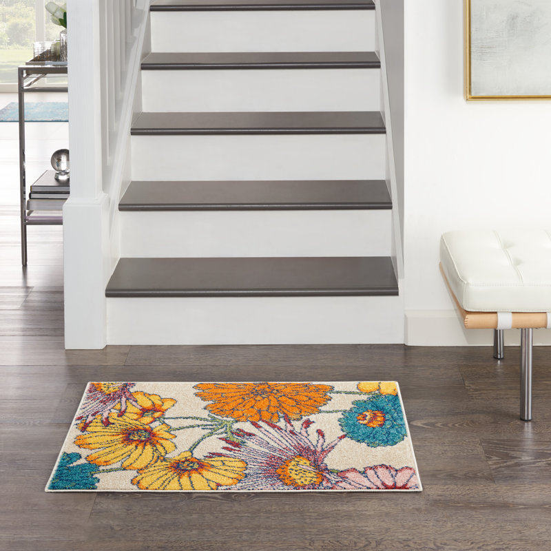 Tapis ivoire traditionnel à motif floral Lakenya, Rectangle 2 pi x 3 pi