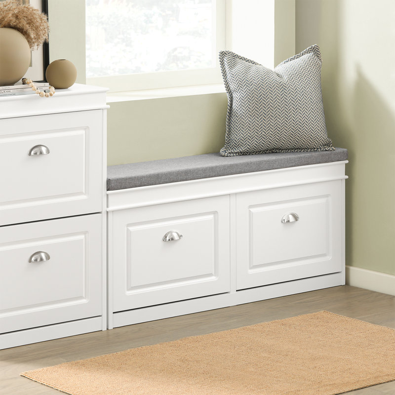 Banc de rangement étroit blanc pour chaussures avec tiroirs rabattables, siège rembourré et range-chaussures dissimulé pour hall d'entrée et couloir, l 40,9 po x P 9,4 po x H 20 po