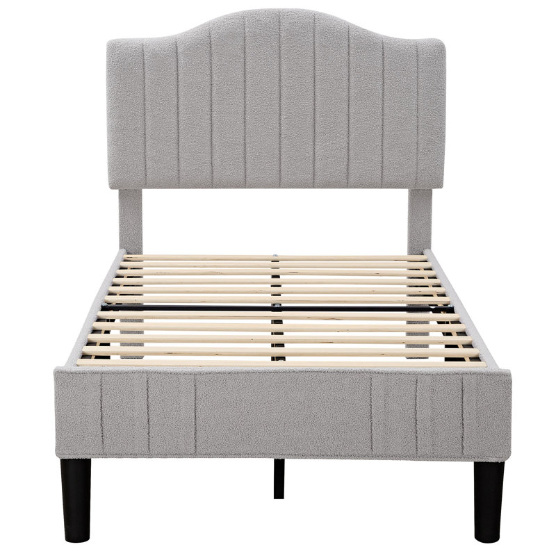 Aldora Twin Size Set Platform Bed with Adjustable Teddy Fabric Headboard, Gray
