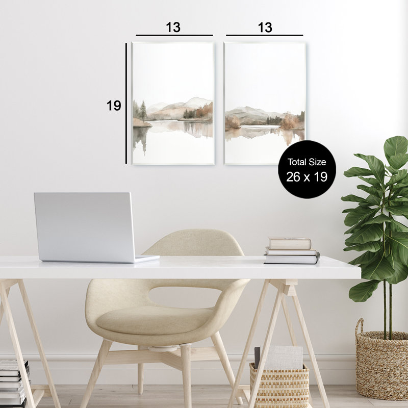 Ensemble de 2 plaques murales paysage doucement coulant, design par Mona Grace, H 19 po x l 26 po