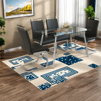Modern Glass Dining Table Set For 4, Durable And Spacious For Kitchen And Home