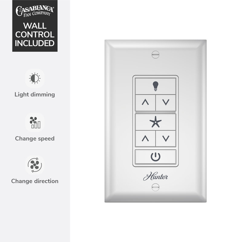 Casablanca 54 inch Elise ENERGY STAR®  Damp Rated Ceiling Fan with Lights and Wall Control