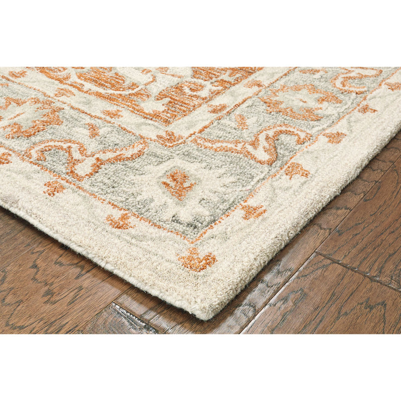 Vintage Medallion Handmade Natural Wool Area Rug, Orange/Beige, Rectangle 9' x 12'