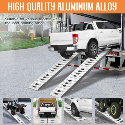 2 PCS Aluminum Trailer Ramp with hook ends,  6000 LBS Total Capacity, Heavy Duty Trailer Ramps for Cars, Trucks, and Equipment