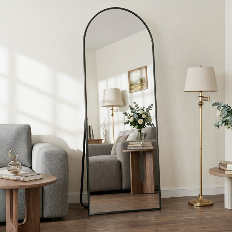 Miroir surdimensionné arqué en métal surdimensionné, 64 po x 21 po, Noir