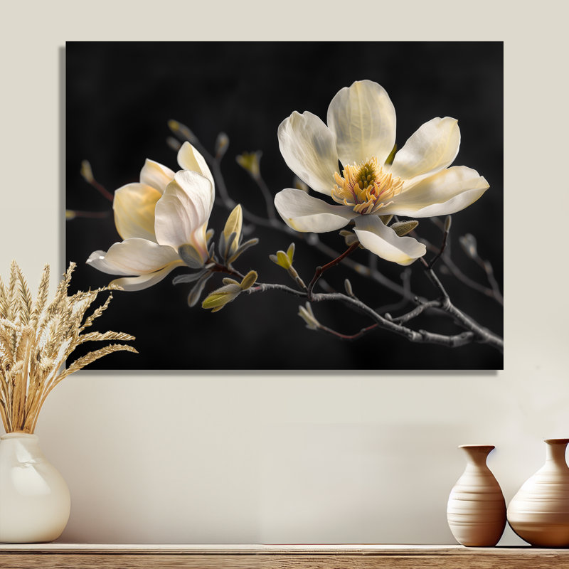 Décoration murale Rodriguez - Magnolias, H 30 po x l 40 po, Sans cadre, métal
