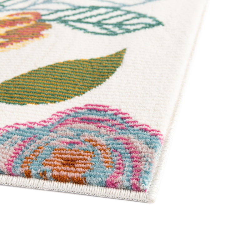 Tapis ivoire à motif floral Daignault, Tapis de couloir 2 pi x 8 pi
