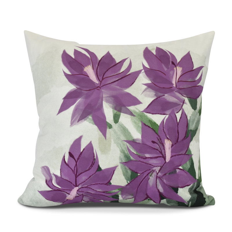 Holiday Essence Floral Outdoor Reversible Throw Pillow, 16" H x 16" W, Purple