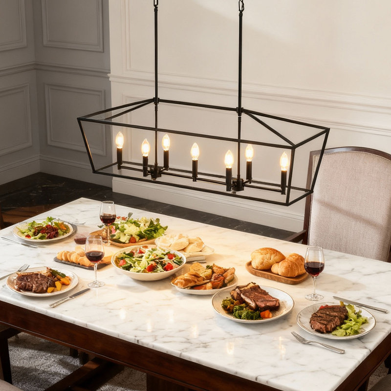 Luminaire suspendu linéaire 7 lumières style campagnard