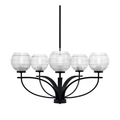 Lustre 5 lumières Astacia Cavella, fini noir mat avec verre nervuré de 6 po