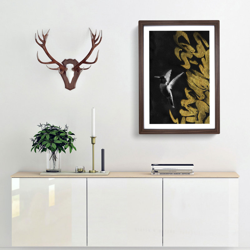Hummingbird in the Dark in Abstract - Picture Frame Graphic Art Print, Walnut, 50cm H x 35cm W x 2cm D