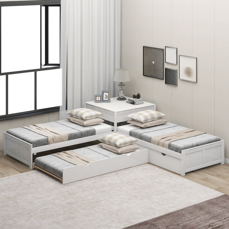 Twin L-Shaped Platform Bed With Trundle And Desk