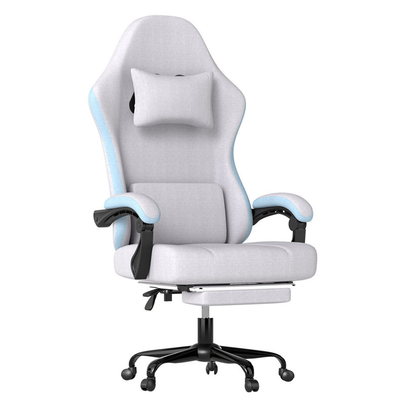 Metro Lane Adjustable Swiveling Gaming Chair Game Chair with Footrest, Light Grey