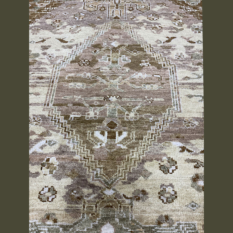 Tapis oriental en laine vert / brun / beige crocheté à la main 8 pi x 10 pi Oriental