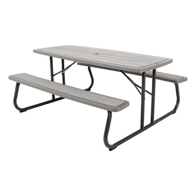 Rectangular Metal Folding Outdoor Picnic Table With Umbrella Hole , 58'' in. W 71.9'' in. D