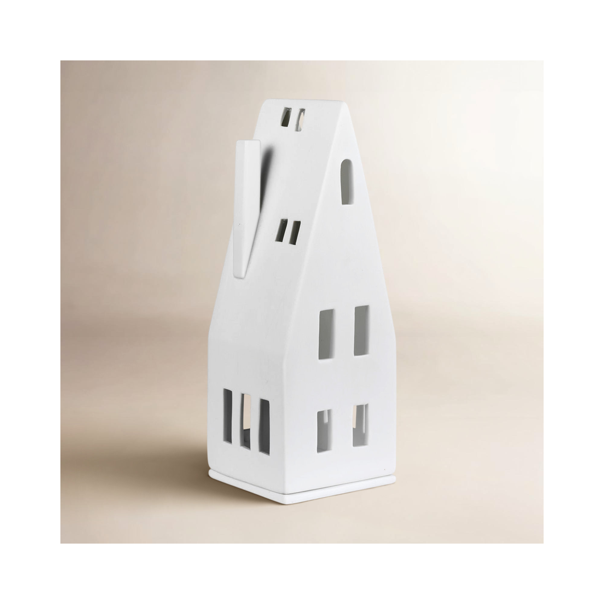 Porcelain Village House - Pointed Roof, 7.9" H x 3" W x 2.8" D