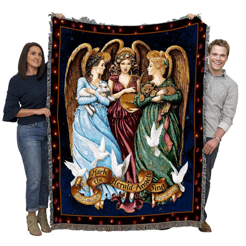 Couverture Pure Angels par Lynn Bywaters - Herk The Herald Angels Sing - jeté en coton tissé - fabriqué aux États-Unis (72 x 54)