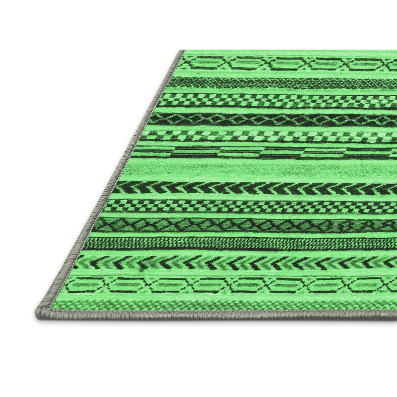 Tapis lavables à la machine à motif abstrait vert émeraude 2298, Rectangle 6 pi x 9 pi