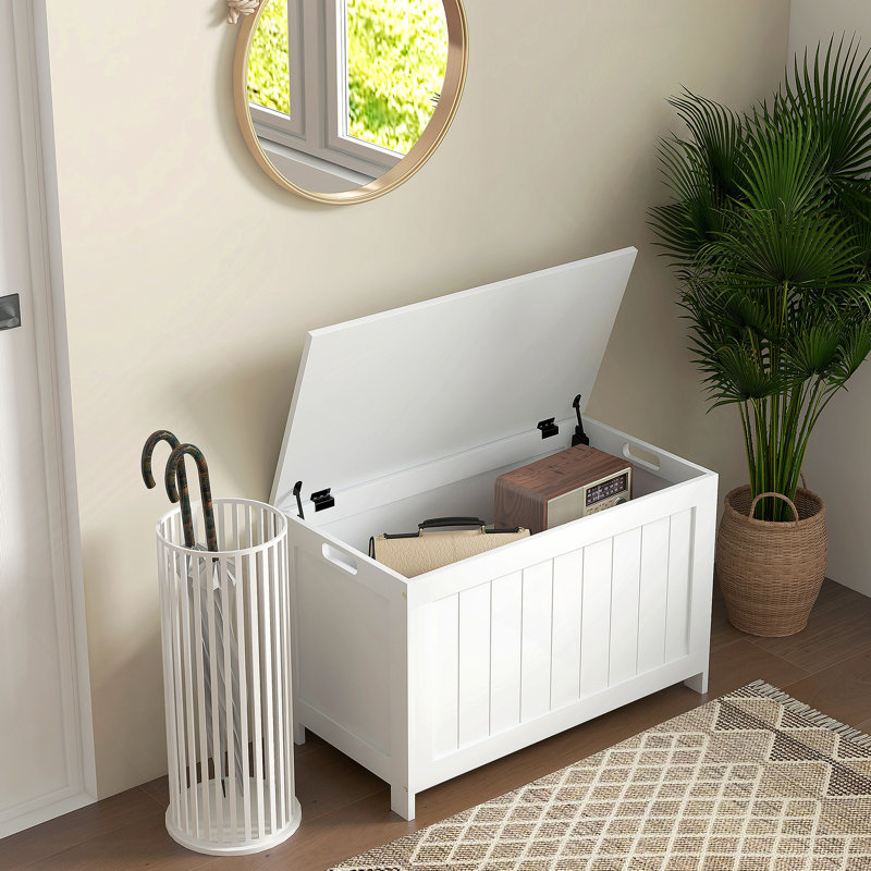Coffre de rangement 29,9 po avec 2 charnières de sécurité, boîte en bois, Blanc