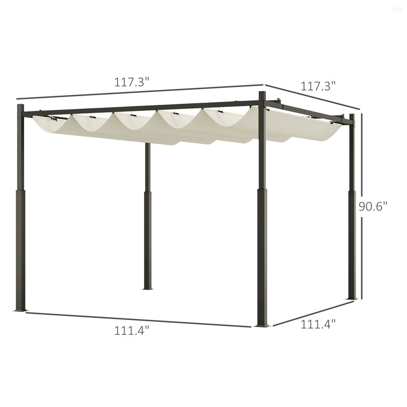 Pergola d'extérieur, auvent rétractable avec fixation magnétique, Blanc, crème