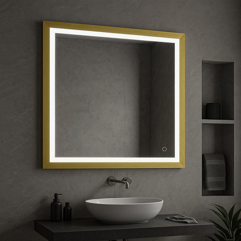 Miroir de salle de bain à DEL avec éclairage de température et anti-buée, Doré
