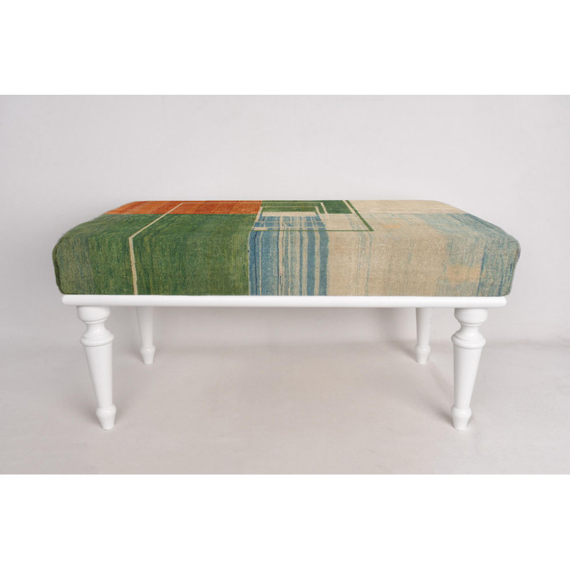 Banc vert, banc orange, banc à motif géométrique, banc assis, banc de bureau, banc de véranda, banc de décoration intérieure, banc fabriqué à la main, banc de chambre à coucher
