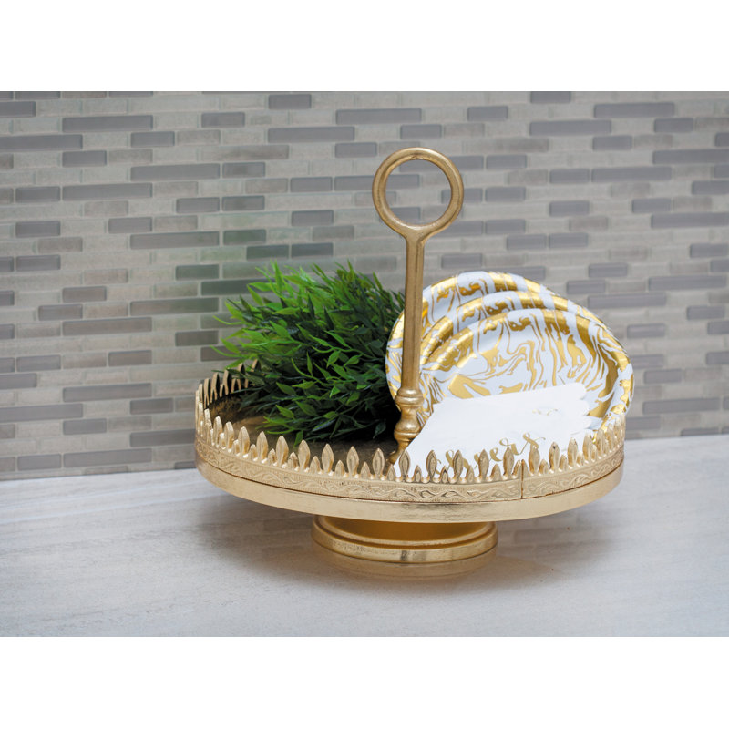 Gold Aluminum Glam Cake Stand with Finial Handle