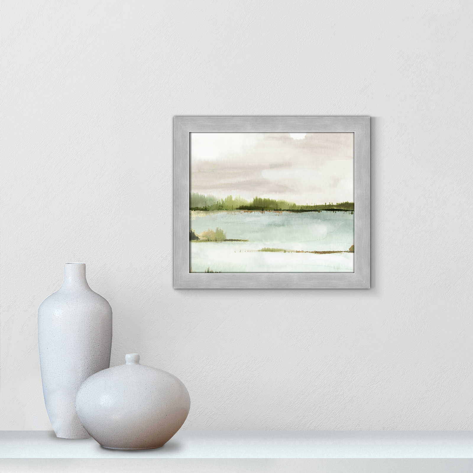 Adamsville "Silent Lake" Painting, 14" H x 16" W x 1.12" D, Matte Silver Framed