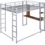 Lit mezzanine en métal argenté, taille double, avec 2 tablettes et bureau - étagère de bureau, structure argentée-1040446876