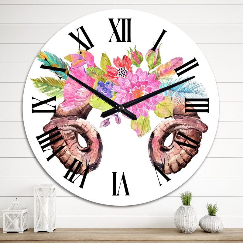 Motif floral rose - Horloge murale traditionnelle, Moyen