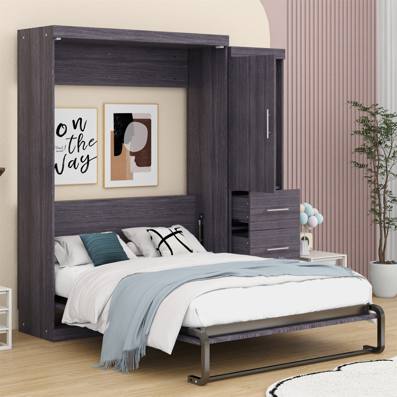 Lit escamotable double avec garde-robe et tiroirs, lit de rangement, peut être plié dans une armoire