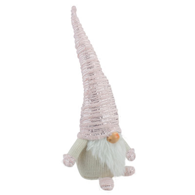 Figurine de gnome de Noël rose 16 po ivoire et argent