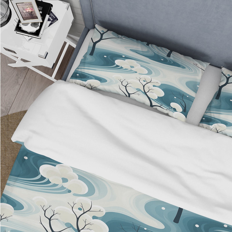 Ensemble de housse de couette White Tranquil Mindset Landscape Zen, Housse de couette pour grand lit et 2 taies décor