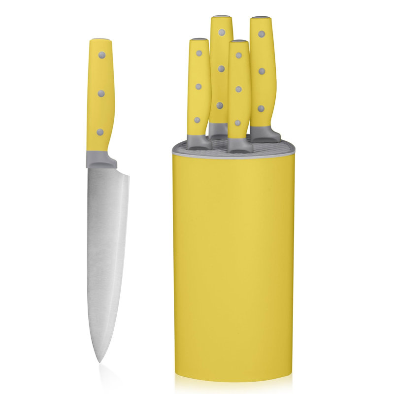 Knife Set, 6 Pieces Kitchen Knives With Universal Knife Block, Stainless Steel Blade With Triple-Rivets Handle, Kitchen Knife Set With Block For Home And Kitchen
