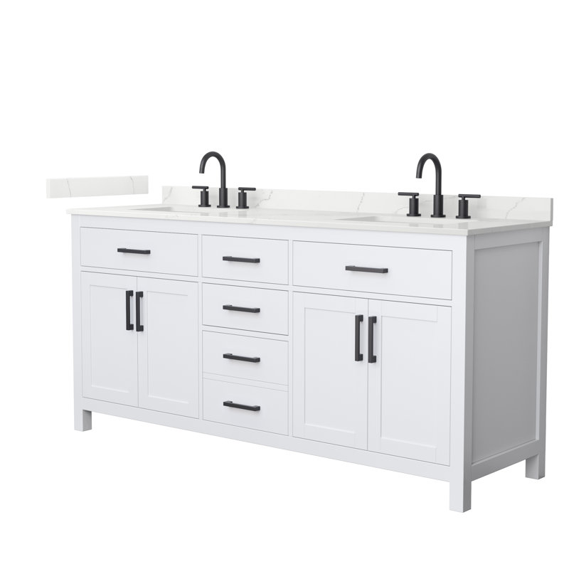 Meuble-lavabo double autoportant 72 po avec plateau en quartz Beckett, Blanc, Noir mat, Quartz Giotto