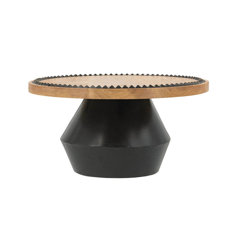 Plateau décoratif rond 12 po avec plateau en bois et base en fer