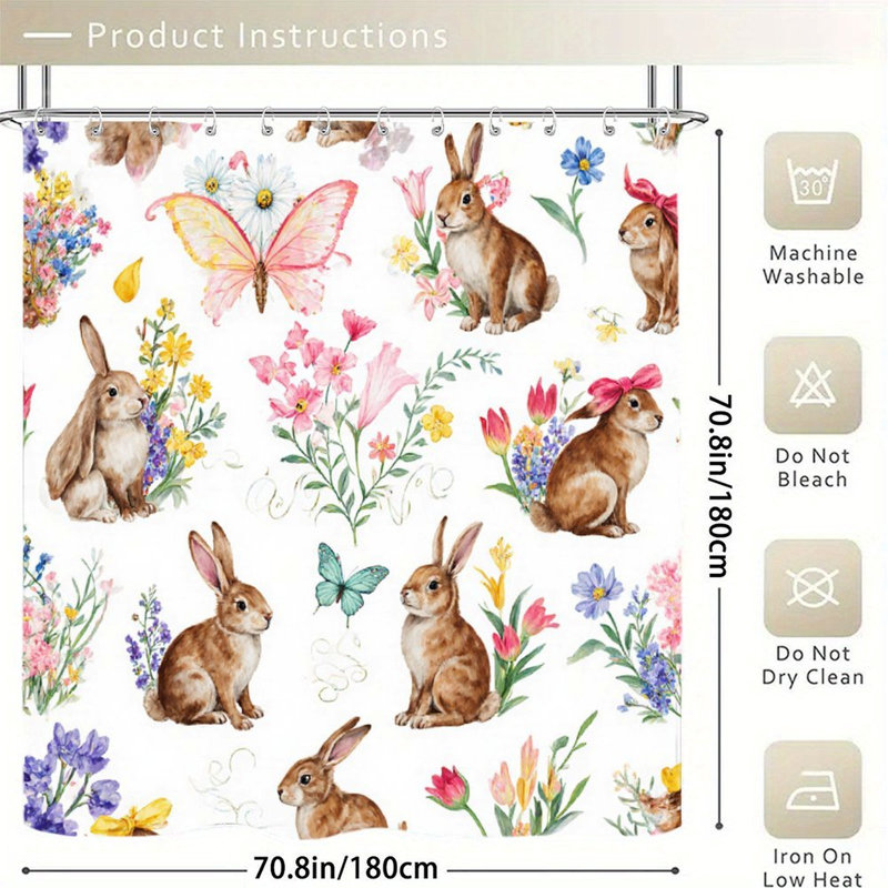 Rideaux de douche Bunny & Floral, 71 x 71 po, Brun floral 2