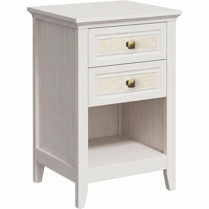 Ensemble de 2 tables de chevet en rotin de 17,5 po de large avec 2 tiroirs, tables de bout hautes 26,8 po pour petits espaces