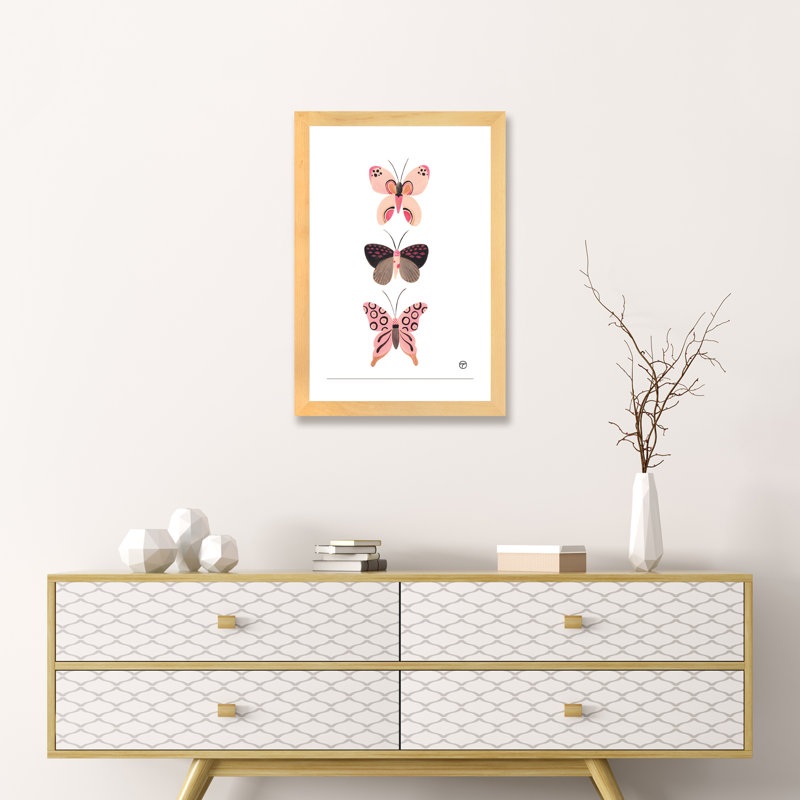 «Butterfly Trio», art encadré, H 24 po x l 16 po x P 1 po, Papier encadré naturel