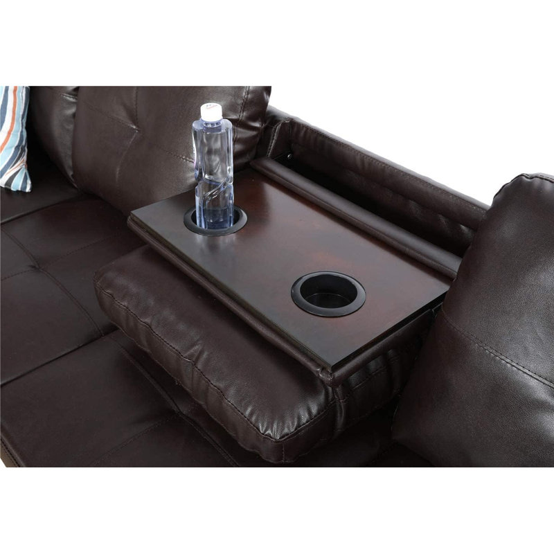 Aamanah 97"Faux Leather Sectional with Ottoman, Brown Faux Leather, Right Hand Facing