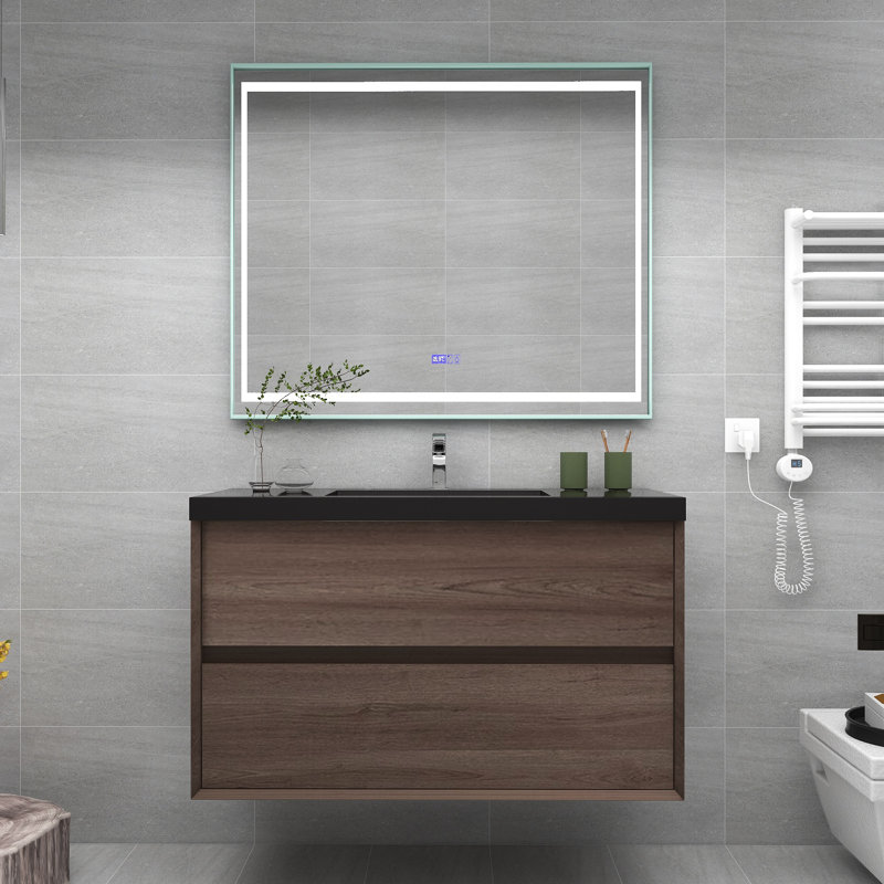 Lords 41.7 " W Wall Mounted Wall Mounted 1 Single Vanity Bathroom Vanity With Acrylic Top, Red Oak