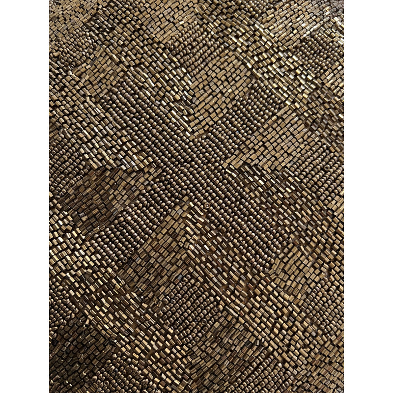 Venice Beaded Square Cotton Throw Pillow (Cover & Insert), Gold